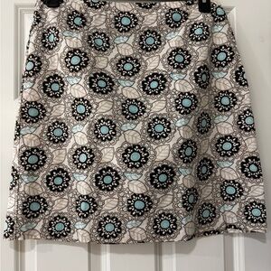 LOFT A-Line Skirt with Black and Blue Floral Design
